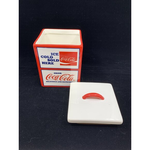 Square Coca-Cola Cannister 2008 Pacific Enterprises 7" Tall Porcelain Storage - Picture 2 of 13